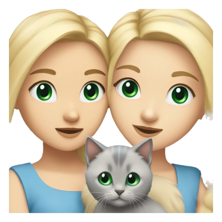 blue eyes grey kitten and green eyes blonde girl are friends sticker