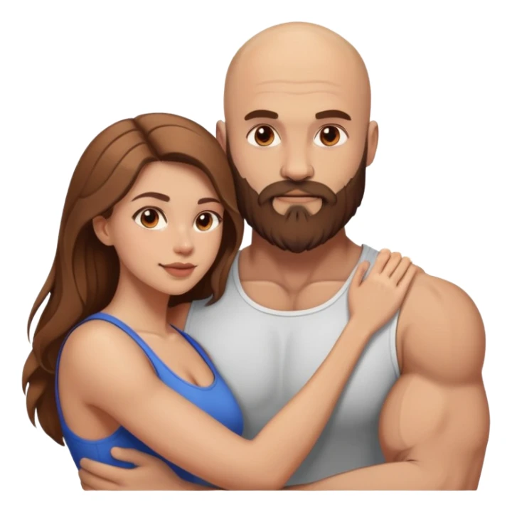 intimate moment between lovers muscular bald man brown beard, beautiful long hair woman sticker