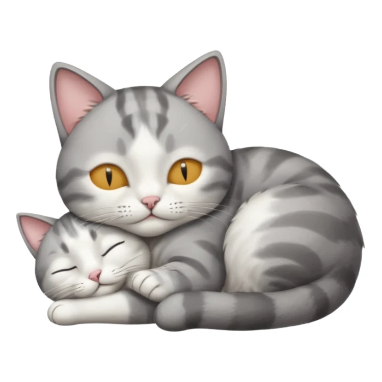 1 grey and white small cat with his eyes closed lying down leaning on his elbow with his paw curled under his head holding it up sticker