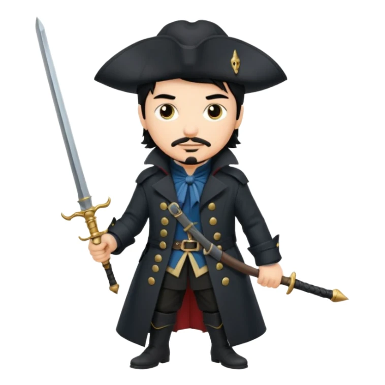Athos, black hair, musketeer in black trench coat sticker