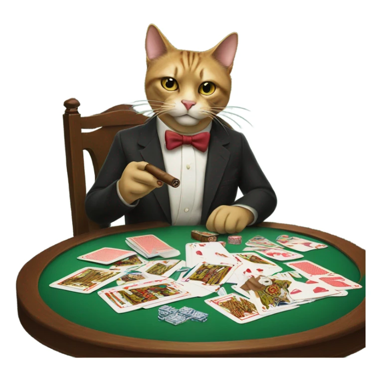 A cat with a big fucking cigar playing cards sticker