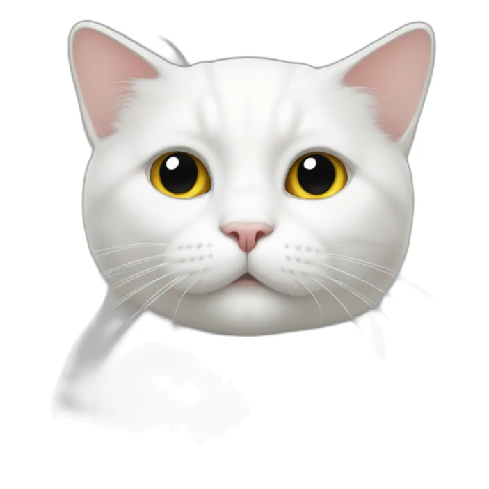 White cat having the left side of his face black sticker