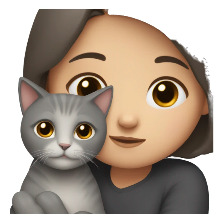 Girl with dark brown hair cuddles grey cat  sticker