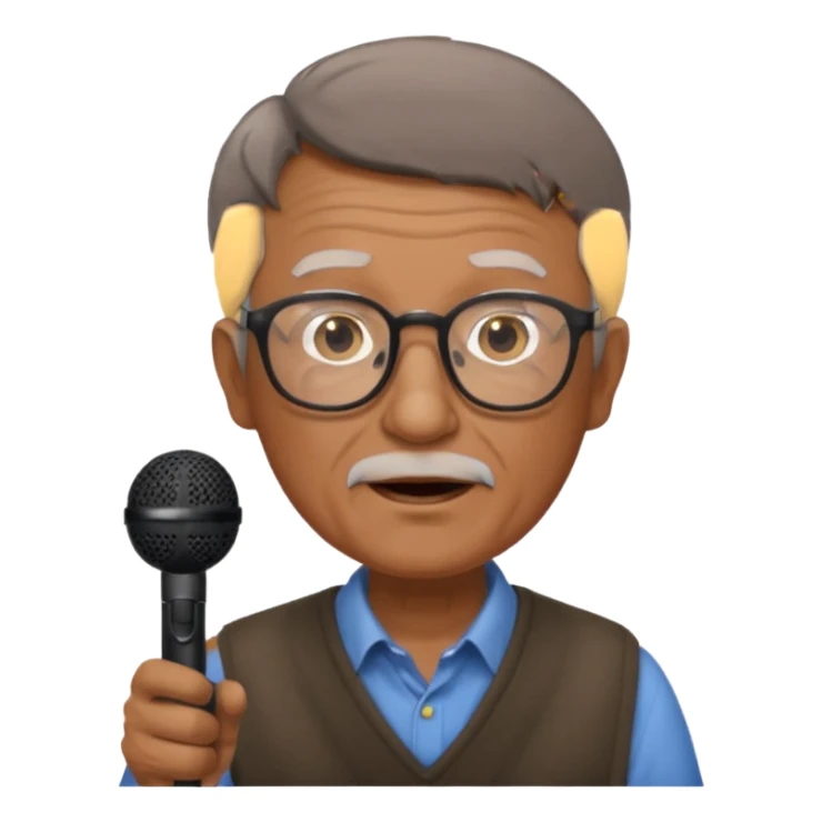 singer, Old man, brown short hair, holding mic, glasses sticker
