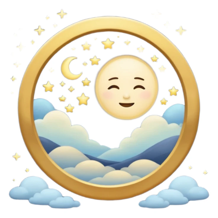 "Design a calming circle emoji for evening reflection. Soft moonlight, gentle stars, peaceful or spiritual symbols. No people - emphasize tranquil colors, night sky elements, and serene christian imagery." sticker