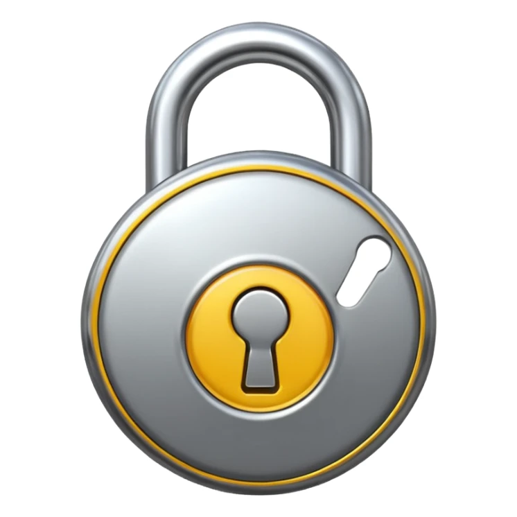 Chrome silver lock emoji, iOS emoji style, smooth metallic surface, rounded edges, reflective highlights, minimalistic sticker