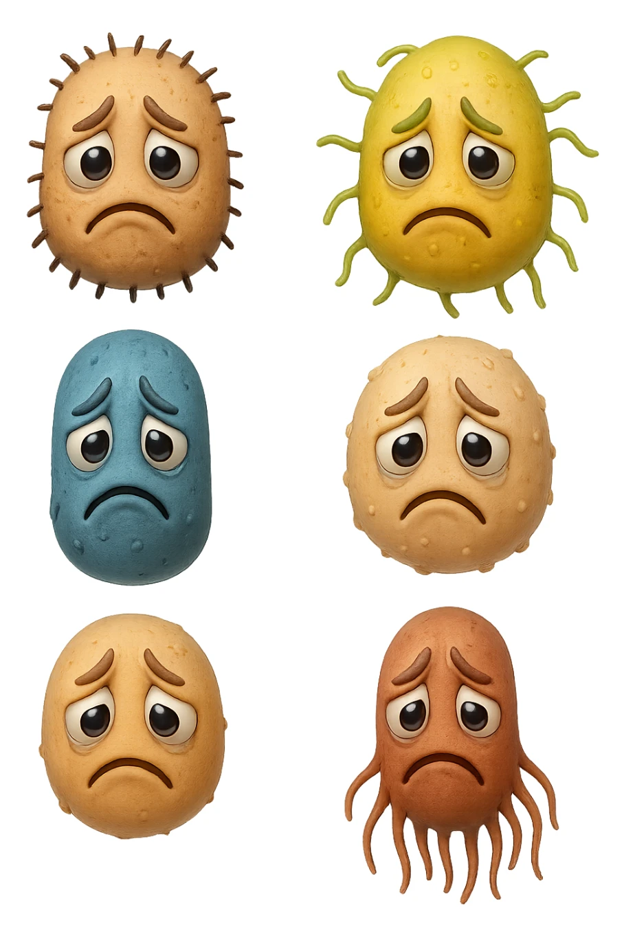 EMOJI STILE IPHONE DI 6 BATTERI INTESTINALI tristi CHE FLUTTUANO IN ARIA IPERREALISTICO 4K sticker