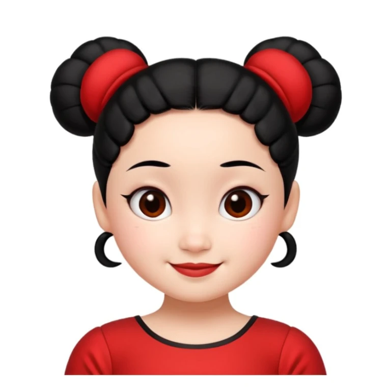 pucca character, smiling, red dress, black hair buns, no text sticker