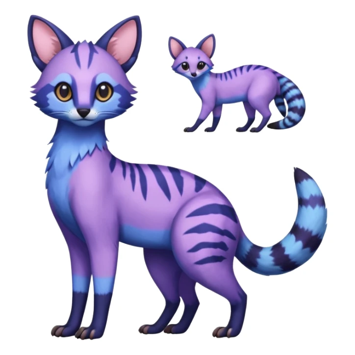 Blue, indigo, purple, violet, pastel pink, Civet-Genet-Possum-Serval-Caracal-Sergal-Trico-Numbat-Furret-fusion-Fakemon-hybrid-creature (full body) sticker