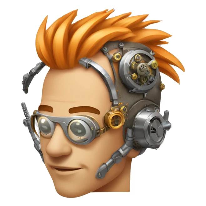 Light orange Mohawk hair male cyborg head with silver steampunk goggles and circuits sticker