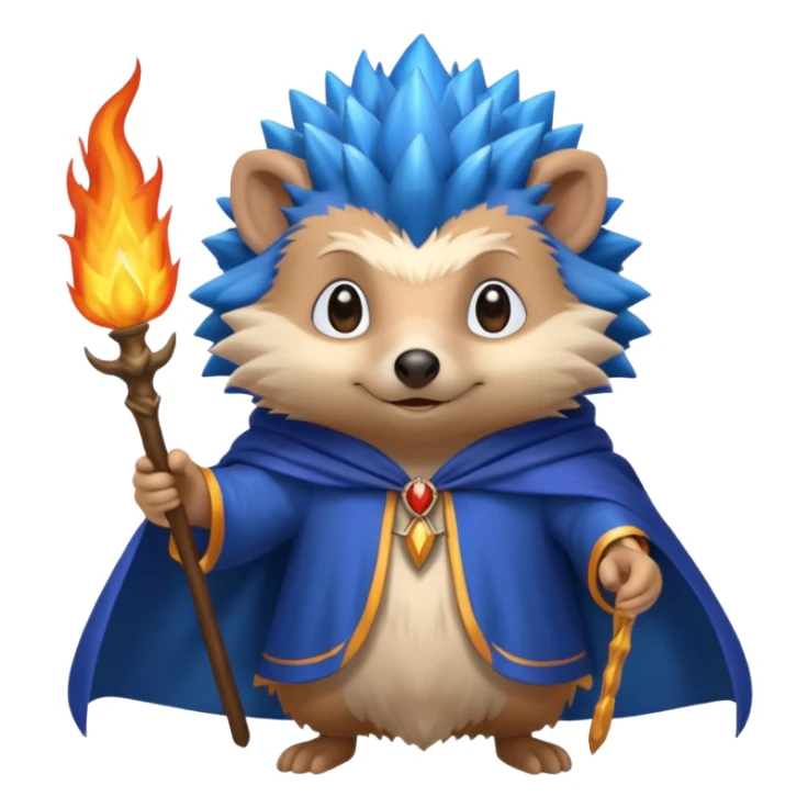 wizard hedgehog summons fire in one hand blue cape sticker