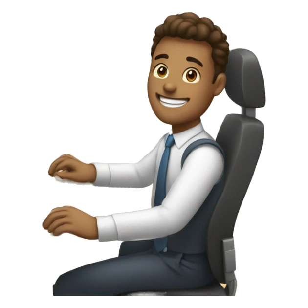 a man work at desk see a monitor is smiling  sticker