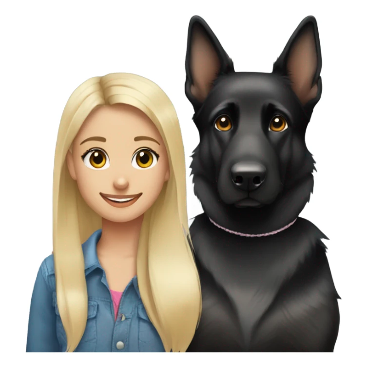 Black german shepherd with cute blonde girl with pony tail sticker