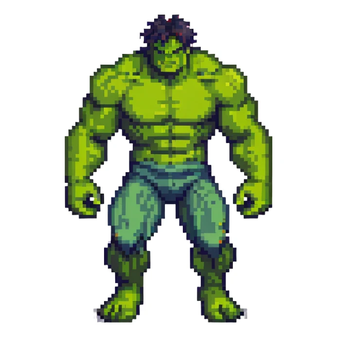 Bruce Banner to Hulk transformation, arcade game style animation frames sticker