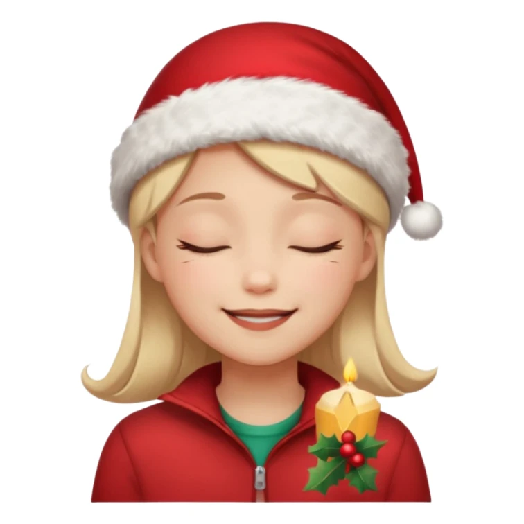Girl Smiling with closed eyes in a red Christmas hat sticker