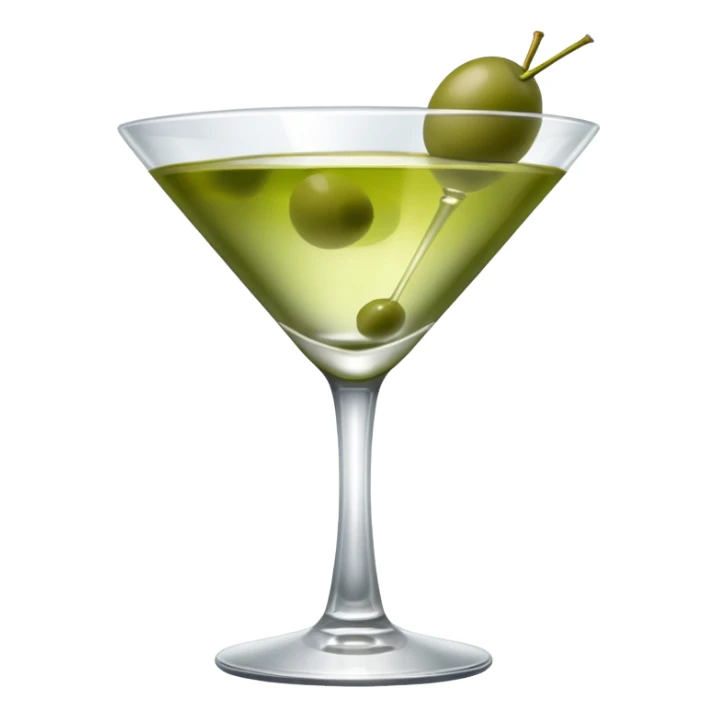 martini with 3 green khaki olives all at the same stick . liquid should be a bit more of a clear color. fancy  sticker