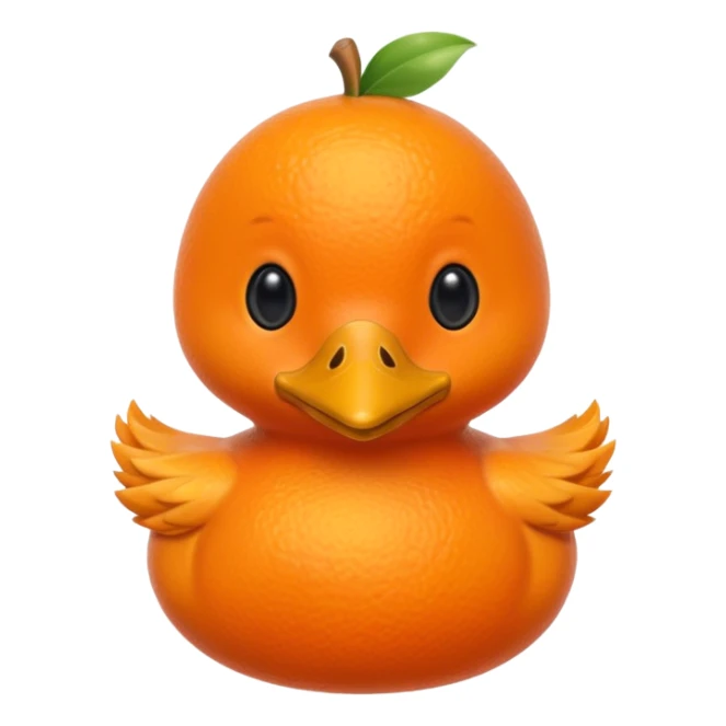 an orange fruit with duck beak and black dot eyes cartoon style unrealistick sticker