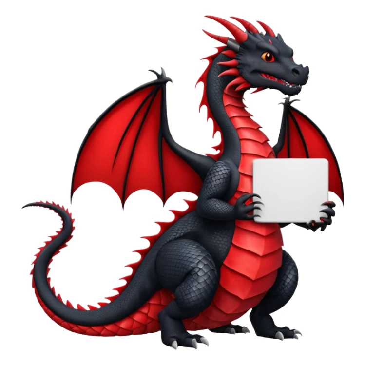 Black and red dragon holding large blank sign sticker