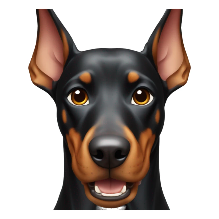 Doberman with pointed ears with a dog bowl in its mouth sticker