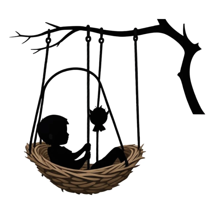 silhouette of a child riding in a nest swing sticker