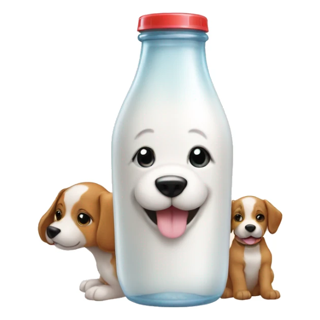 a milk bottle with a puppy on the bottle sticker