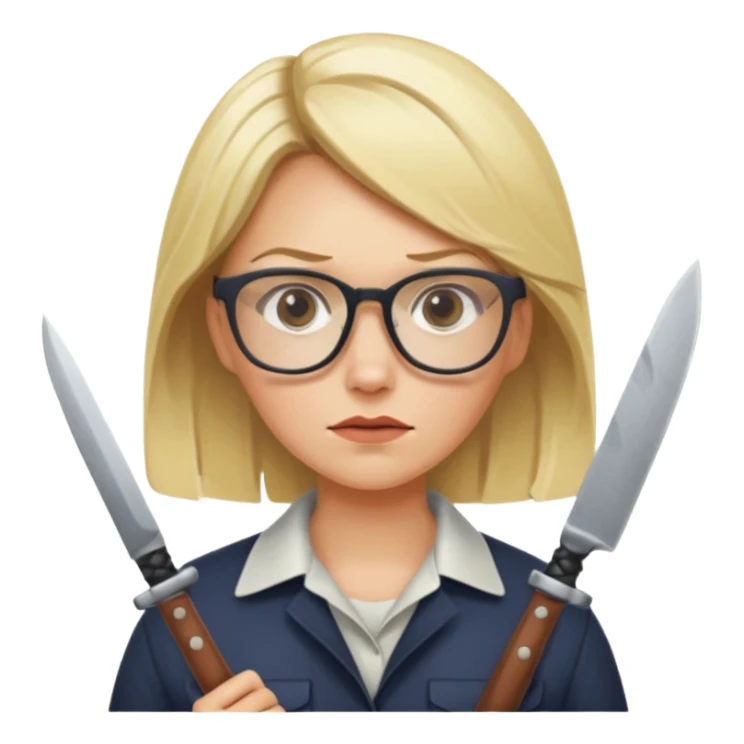 blonde woman with glasses and knives sticker