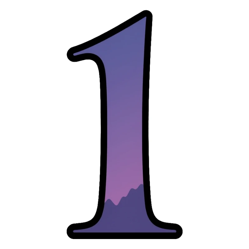 Number 1 in serif italic font with misty, haunting twilight colors sticker