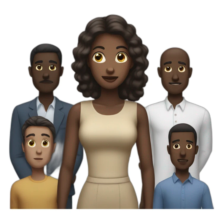six dark-skinned men stand behind a pale woman sticker
