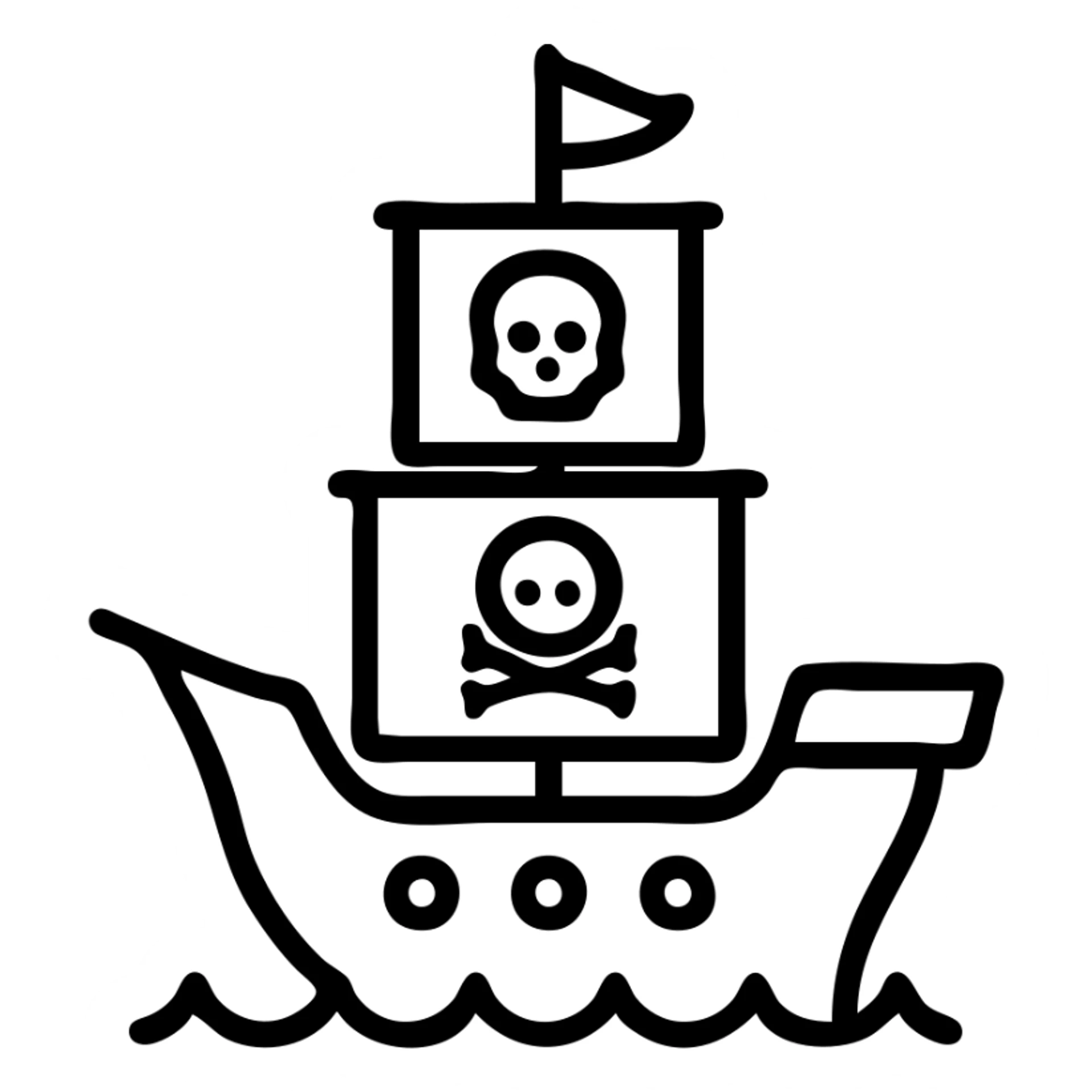 pirate ship, simple icon style, clean lines, minimal detail, suitable for app icon sticker