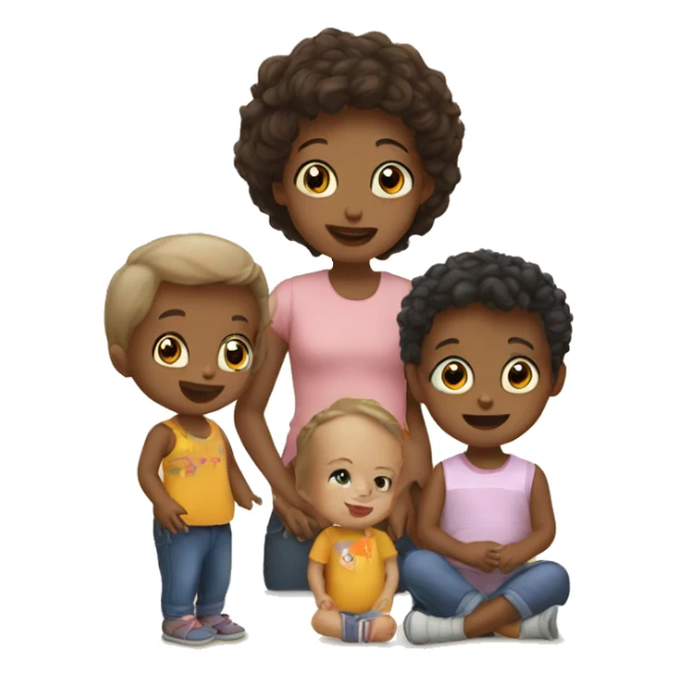 3 kids and a baby playing  sticker