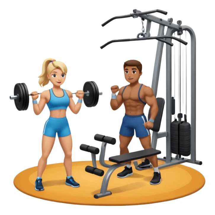 ein gym mit geräten und zwei freunden die sport machen sticker