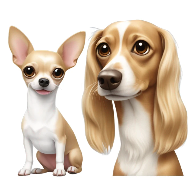 Blonde and white Chihuahua next to a brown and white dapple dachshund sticker