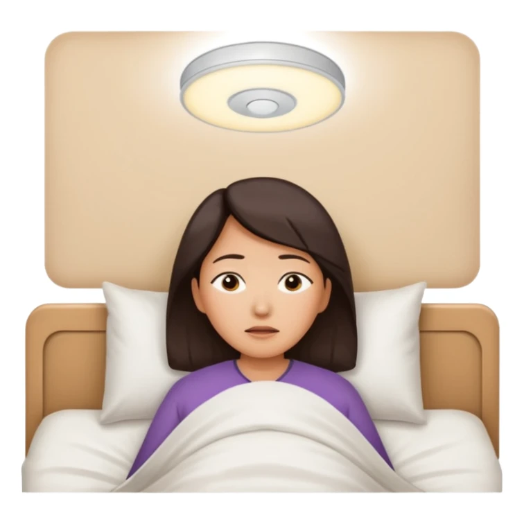 A middle-aged Asian woman lying in bed, unable to sleep sticker