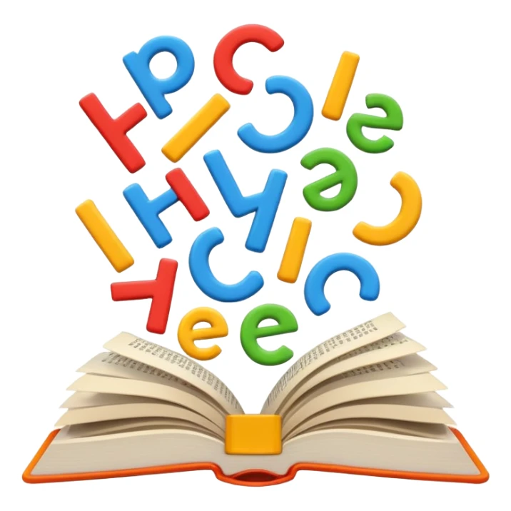 A minimalist emoji-style icon representing wordplay — symbolizing creativity with language. It features an open book or speech bubble merging with playful letters or word fragments, forming a clever visual pun. sticker