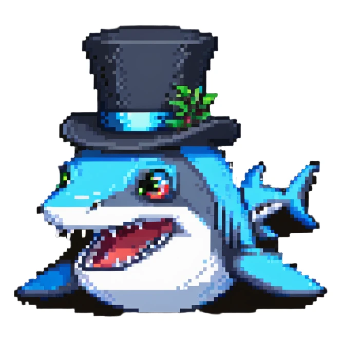 blue shark with a fancy black top hat sticker