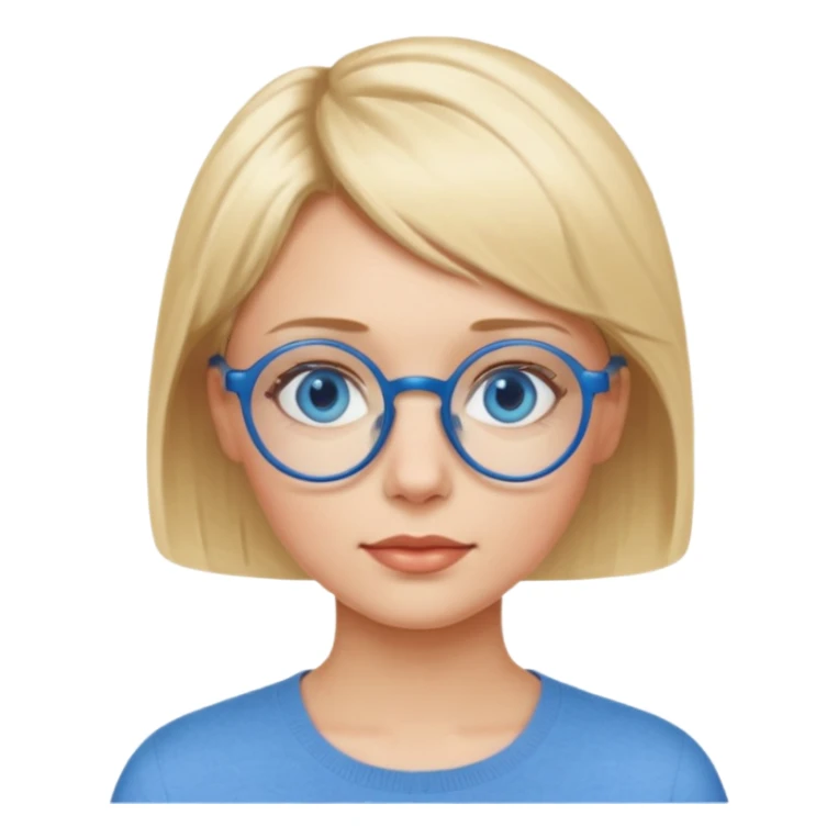 woman with short blonde haire, blue eyes and blue round glasses sticker