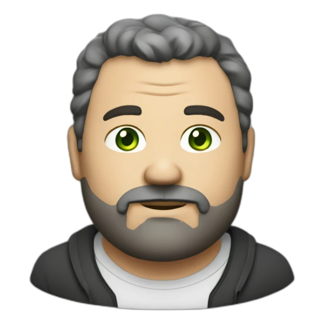 fat middle aged developer very short dark brown graying hair goatee green eyes sticker