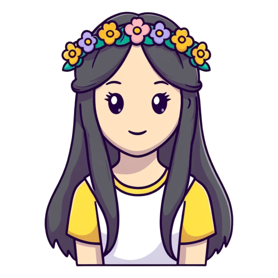 cute girl with long hair and flower crown sticker