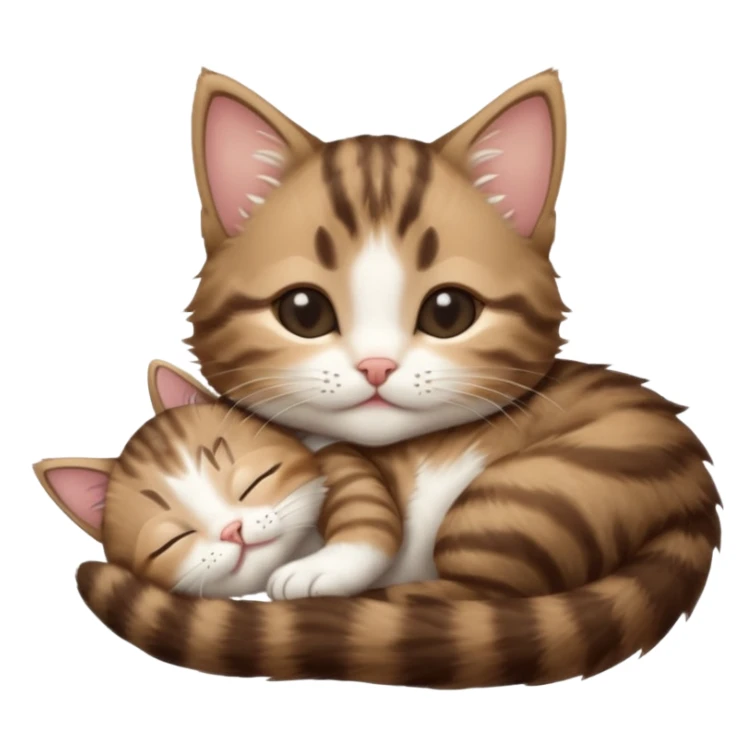 dark brown tabby and white kitten eyes closed whilst in funny positions stretched out and  upside down sticker