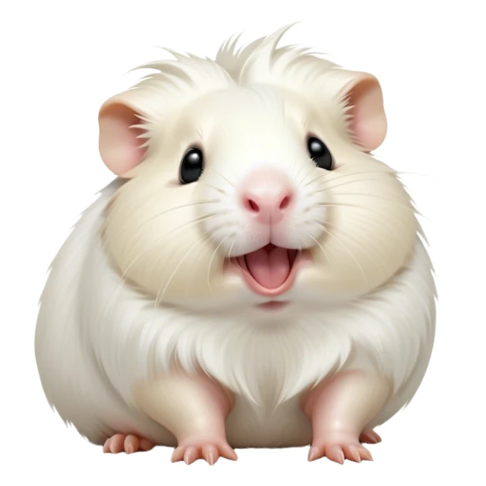 Cinematic Cute Yawning White Guinea Pig Portrait Emoji, Head tilted slightly with a dramatic, wide-open yawn, revealing a soft, downy white fur with tiny drooping ears, round dark eyes barely open in drowsy contentment, Simplified yet irresistibly adorable features, highly detailed, glowing with a soft, cozy glow, high shine, relaxed yet expressive, stylized with a touch of whimsy, bright and endearing, soft glowing outline, capturing the essence of a sleepy yet affectionate guinea pig, so drowsy it feels like it could stretch right out of the screen and curl up for a nap! sticker