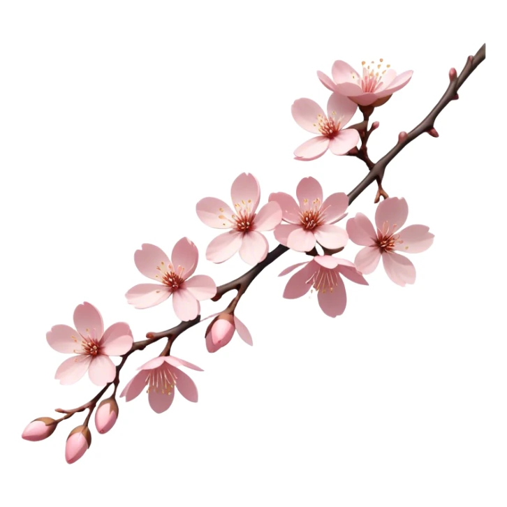 Cinematic Realistic Sakura Flowers on a Branch, depicted as delicate, soft pink blossoms gracefully adorning a slender, gently twisted branch, illuminated by subtle, warm natural light that accentuates their ethereal beauty and transient charm, poetic spring scene sticker