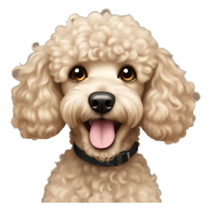 Cute young cocker poodle mix in beige and curly fur happy face  sticker