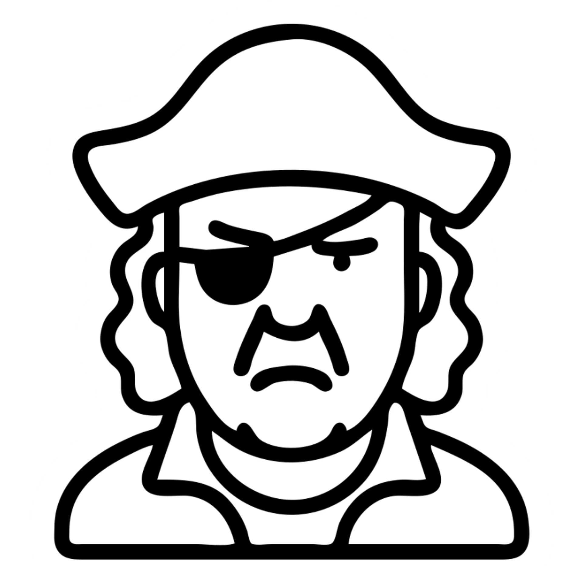 Jeremy Clarkson with a pirate hat and eyepatch, icon style, black outlined icon sticker
