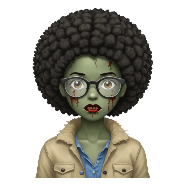 black zombie girl with glasses and afro hair sticker