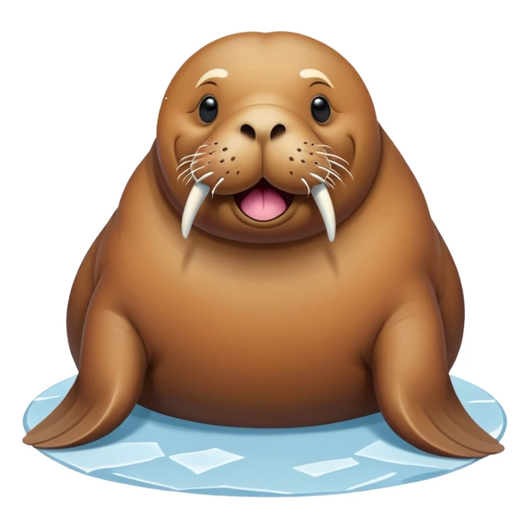 A single walrus in a circle shape, with its round body and playful tusks, happily rests on the ice sticker