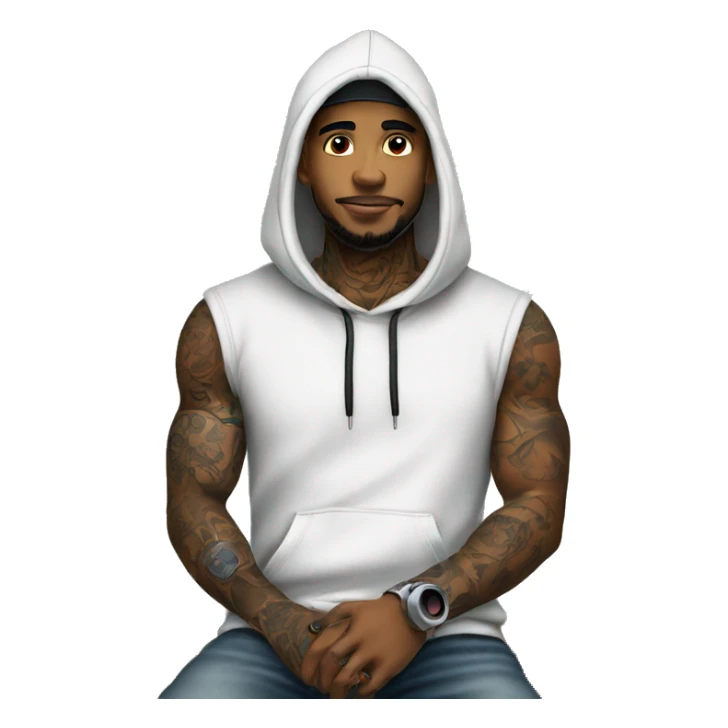 male tattoo artist using hoodie and cap with tattoo machine sticker