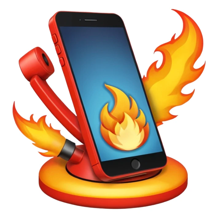 Generate aemoji of a phone spinning around with fire on sticker
