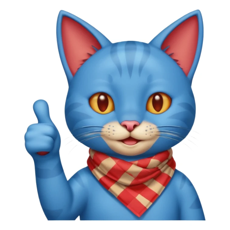 A Blue Cat smiling and giving thumbs up, wearing red Checkered Triangle scarf sticker