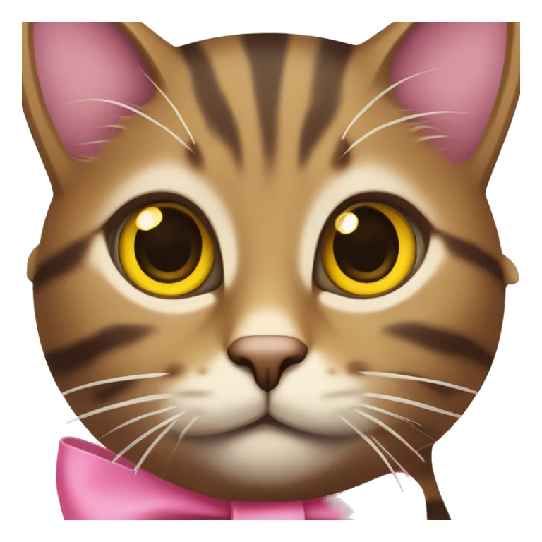 brown tabby cat with yellow eyes and pink bow sticker