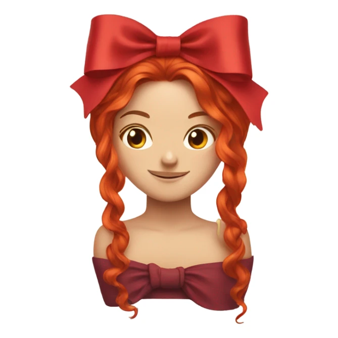 red open hair from behind with a red bow sticker